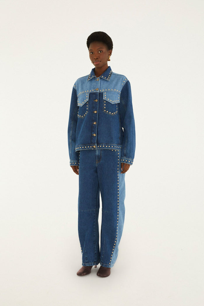 FARM Rio model wearing the Studded Metal Denim Jacket