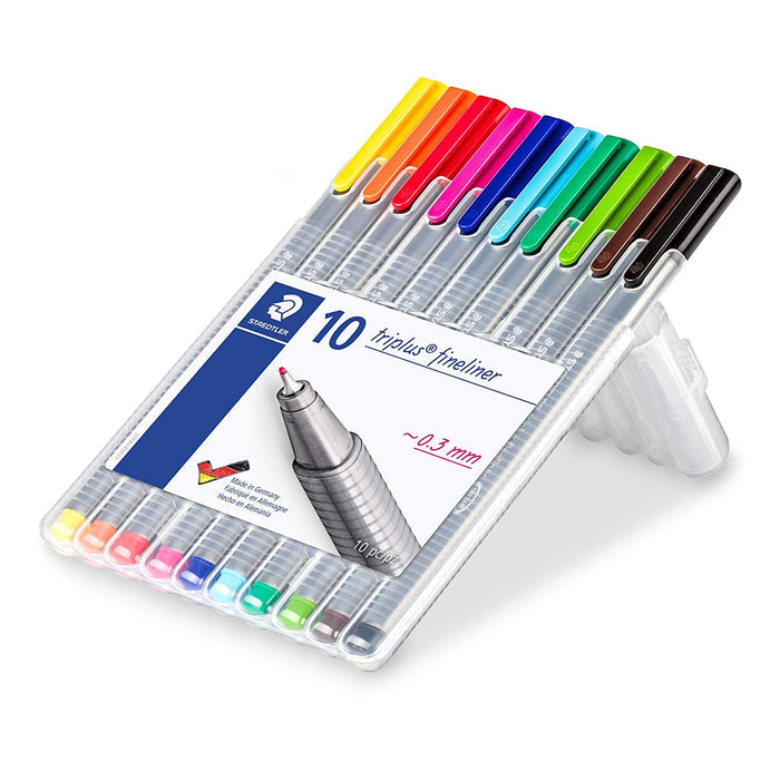Triplus Fineliner Tip Pen in Staedtler Box - Pack of 10 (Multicolor)