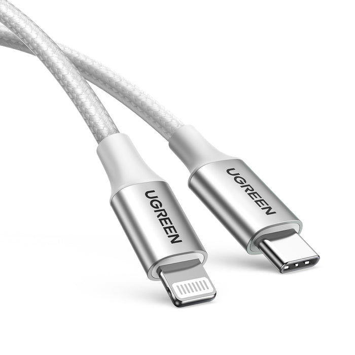 สายชาร์จ UGREEN Lightning to USB-C 3A 2 เมตร - Alu Silver Nylon