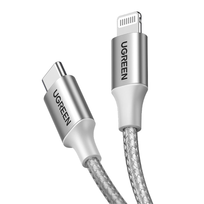 สายชาร์จ UGREEN Lightning to USB-C 3A 2 เมตร - Alu Silver Nylon