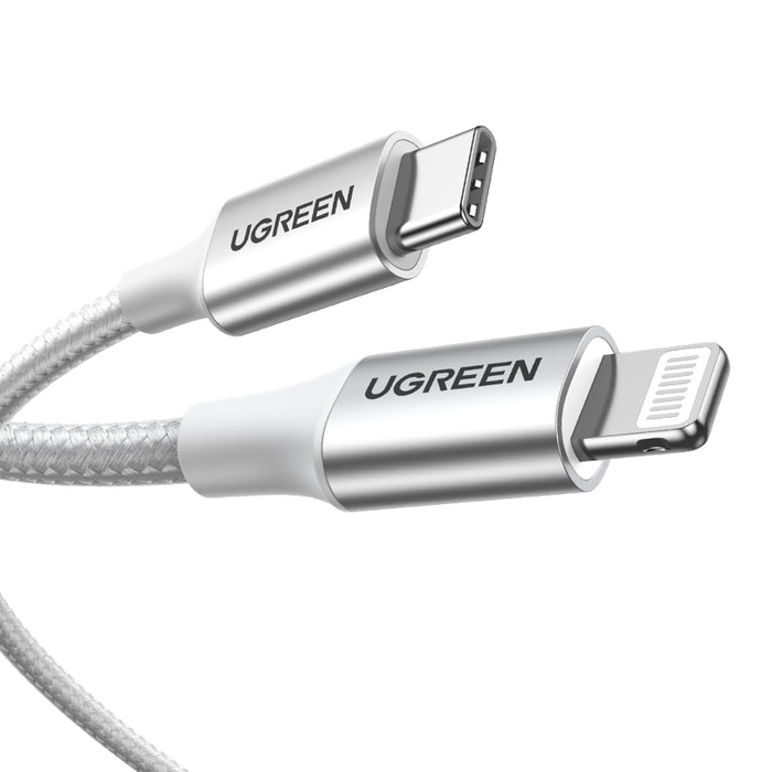 สายชาร์จ UGREEN Lightning to USB-C 3A 2 เมตร - Alu Silver Nylon