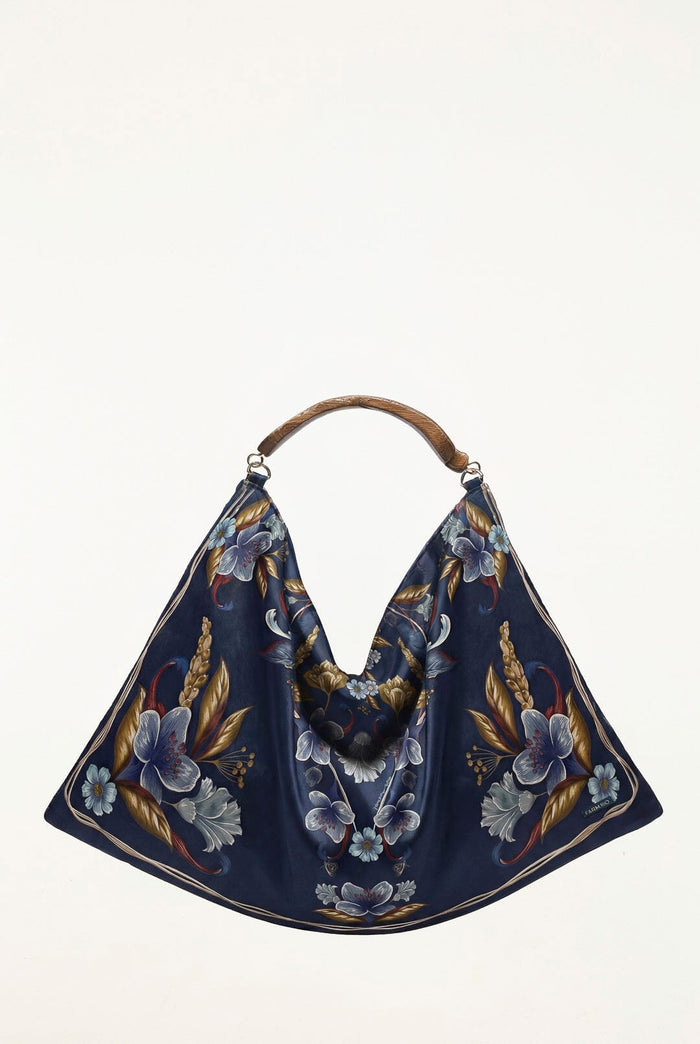 FARM Rio model wearing the Velvet Wood Handle Large Scarf Bag