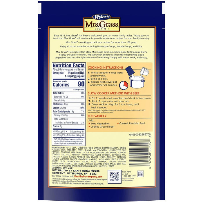Mrs. Grass Homestyle Beef Stew Soup Mix, Hearty Beef Flavor with Vegetables, 5.57 Oz Wyler's
